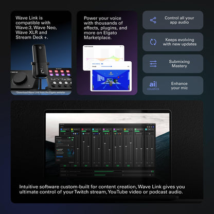 microphone Condenser Premium Studio Quality USB  for Streaming, Podcast, Gaming and Home Office, Free Mixer Software, Sound Effect Plugins, Anti-Distortion, Plug ’N Play, for Mac, PC