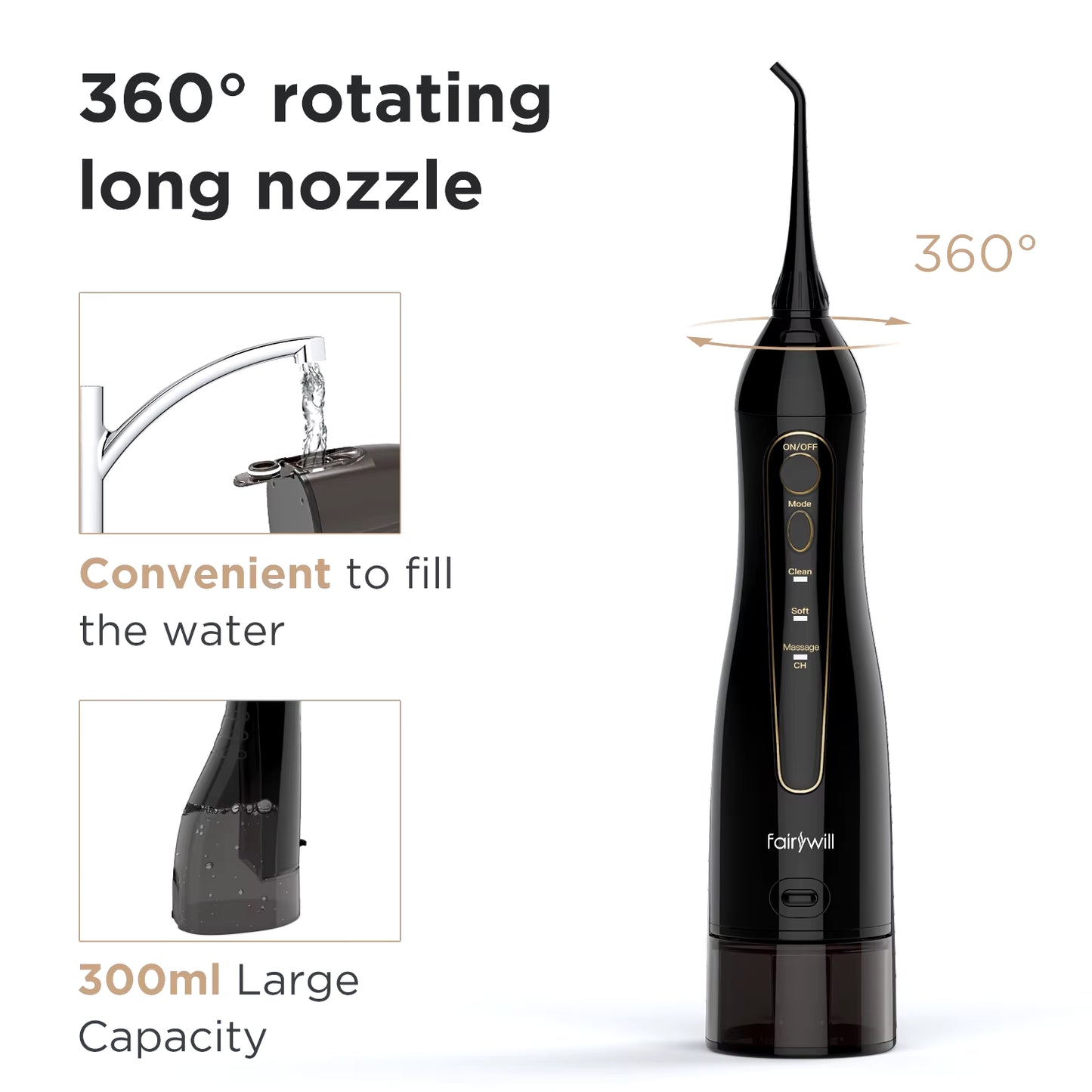 Water Flossers for Teeth 300ML Oral Irrigator Rechargeable 