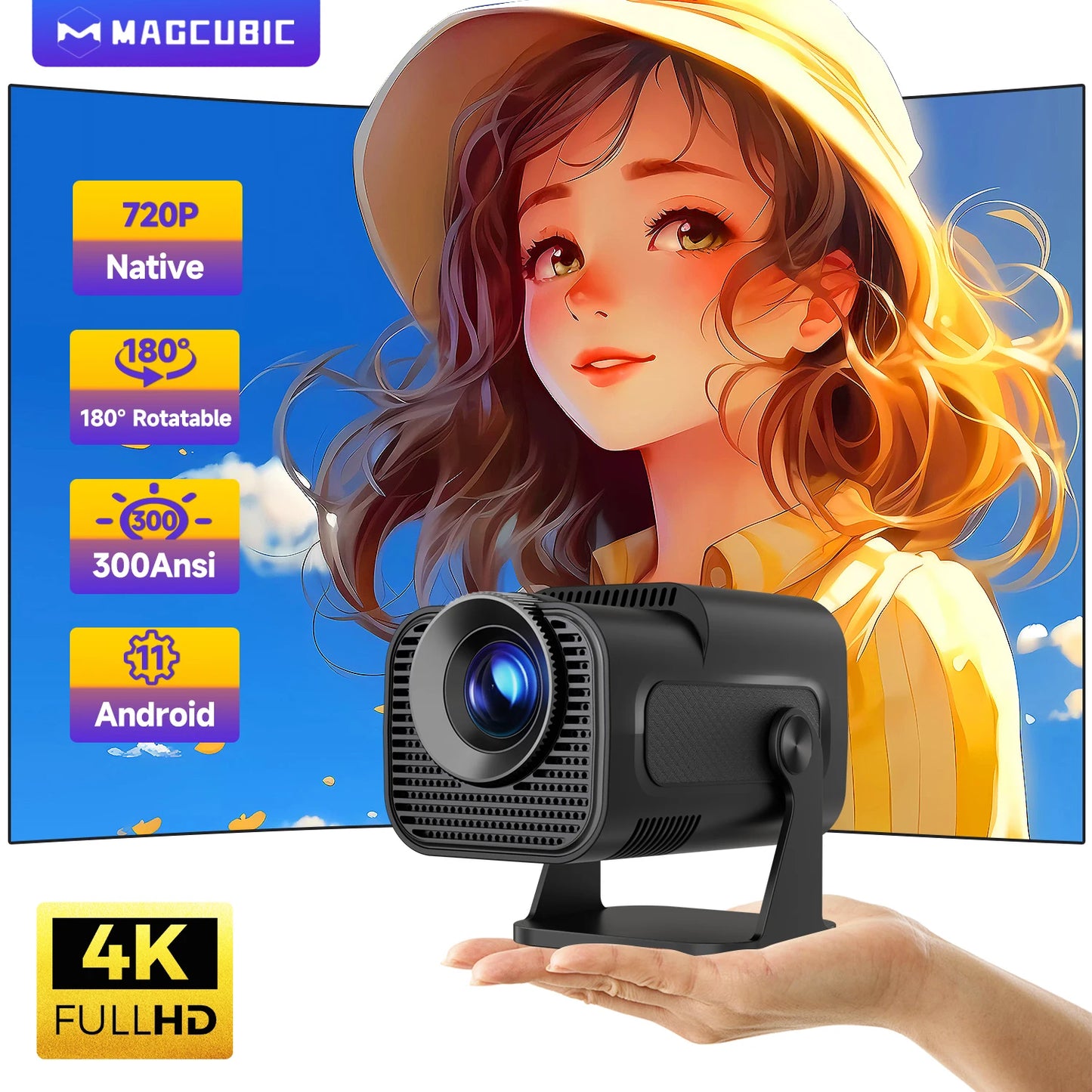 Mini Projector 4K 180° Rotable